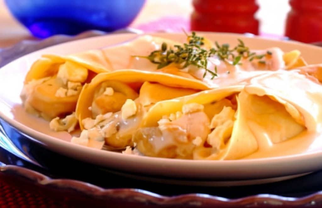 Naleśniki z kurczakiem i niebieskim serem