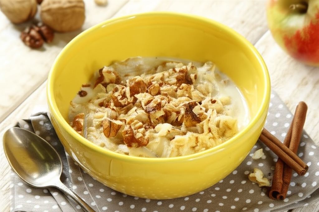 Owsianka z jabłkiem i orzechami włoskimi