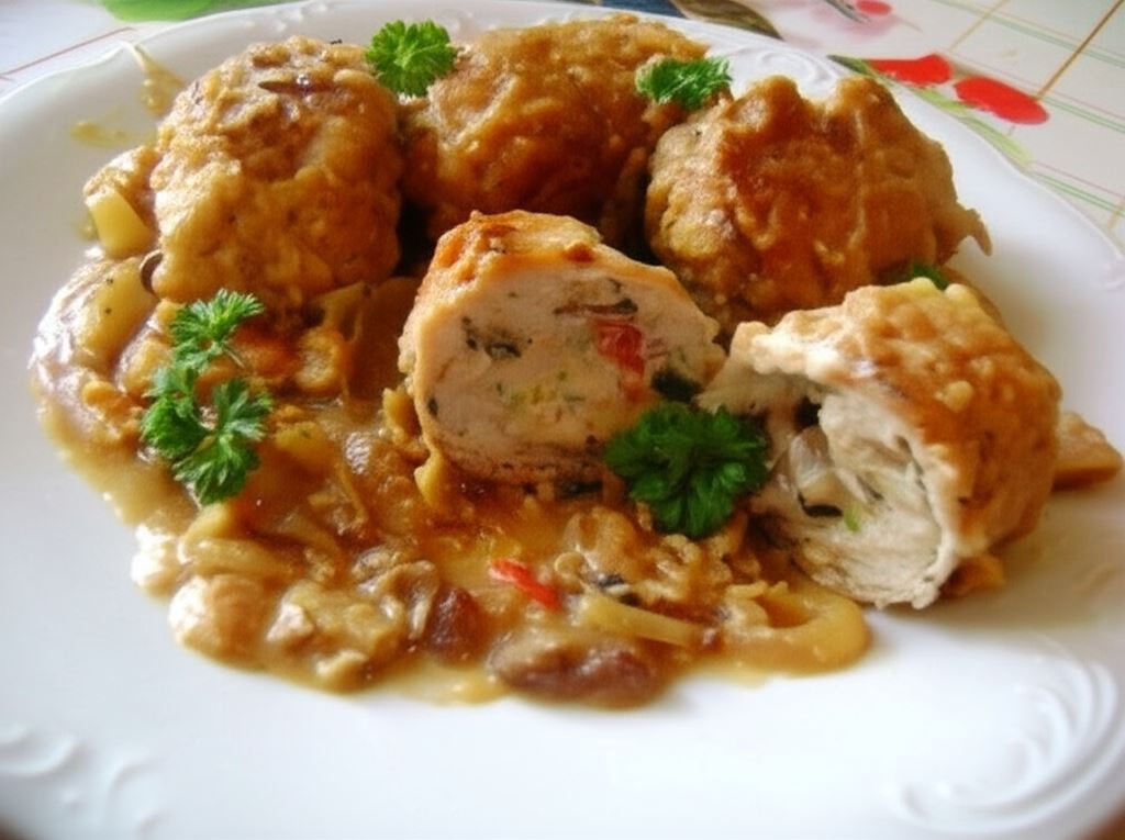 Panierowane zrazy zawijane z ananasowym farszem