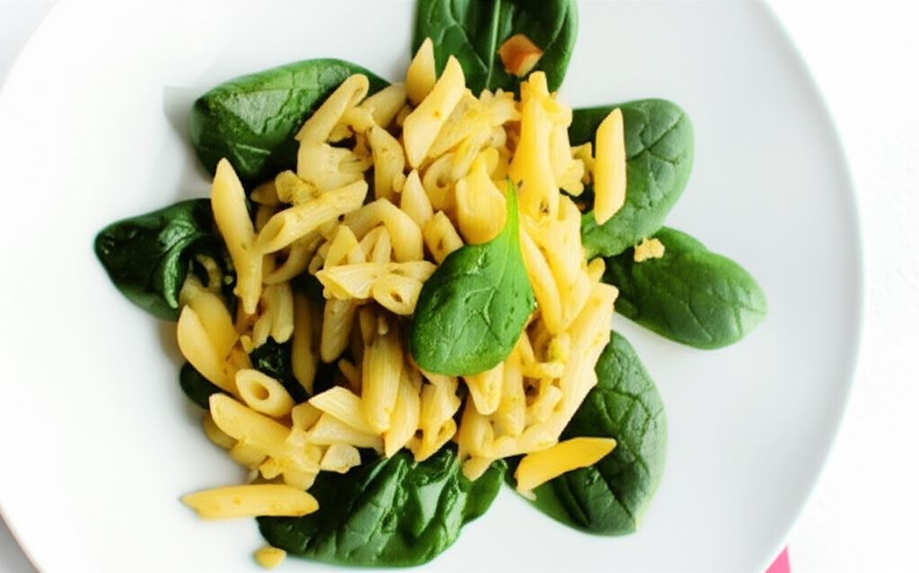 Penne z bazyliowym pesto i świeżym szpinakiem