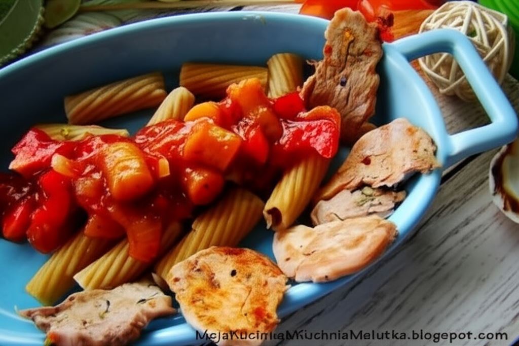 Penne z sosem pomidorowym i poledwiczką