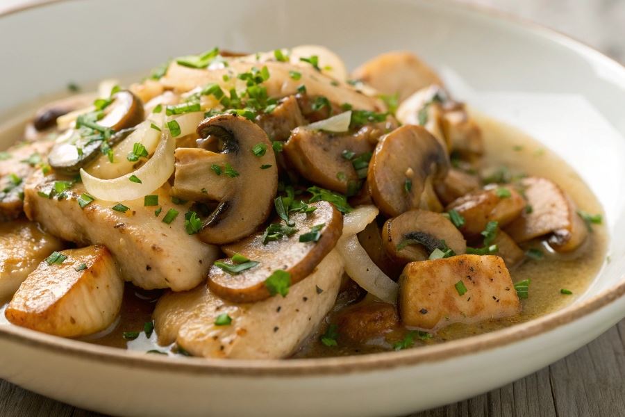 Pieczarki duszone w białym winie