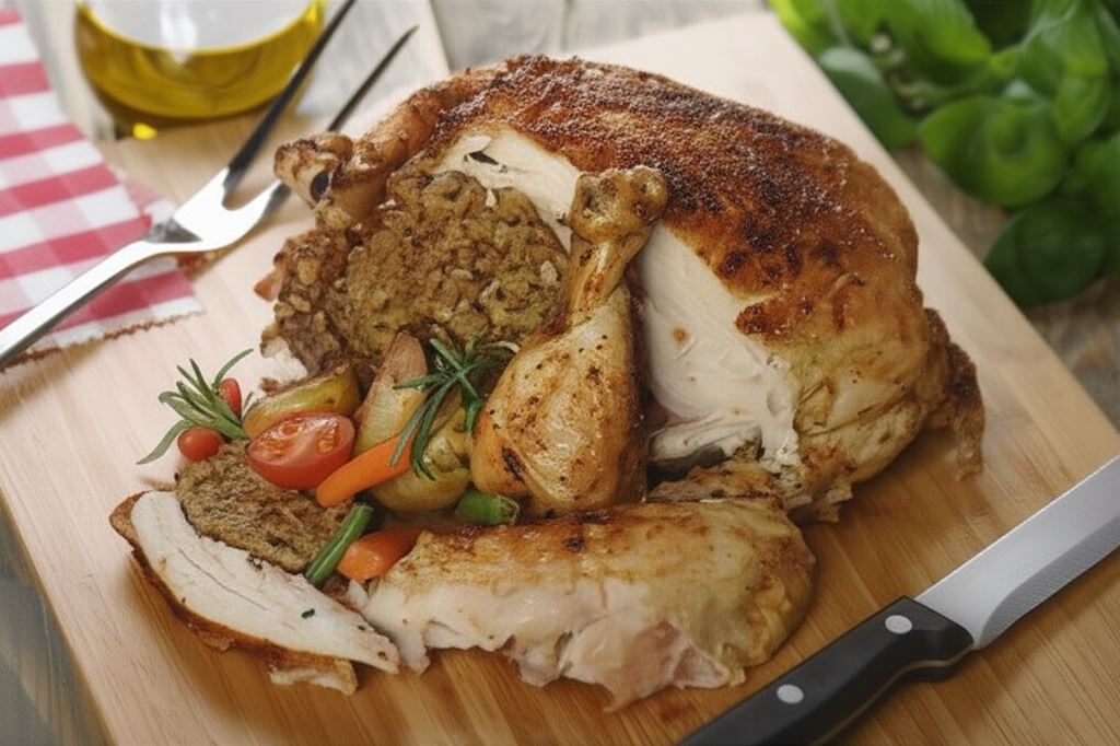 Pieczony kurczak nadziewany kaszą gryczaną z ziołami