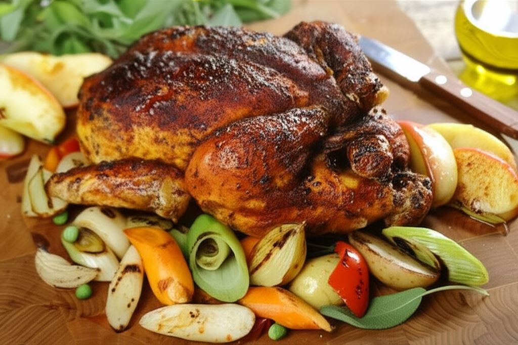 Pieczony kurczak z majerankiem i ostrą papryką
