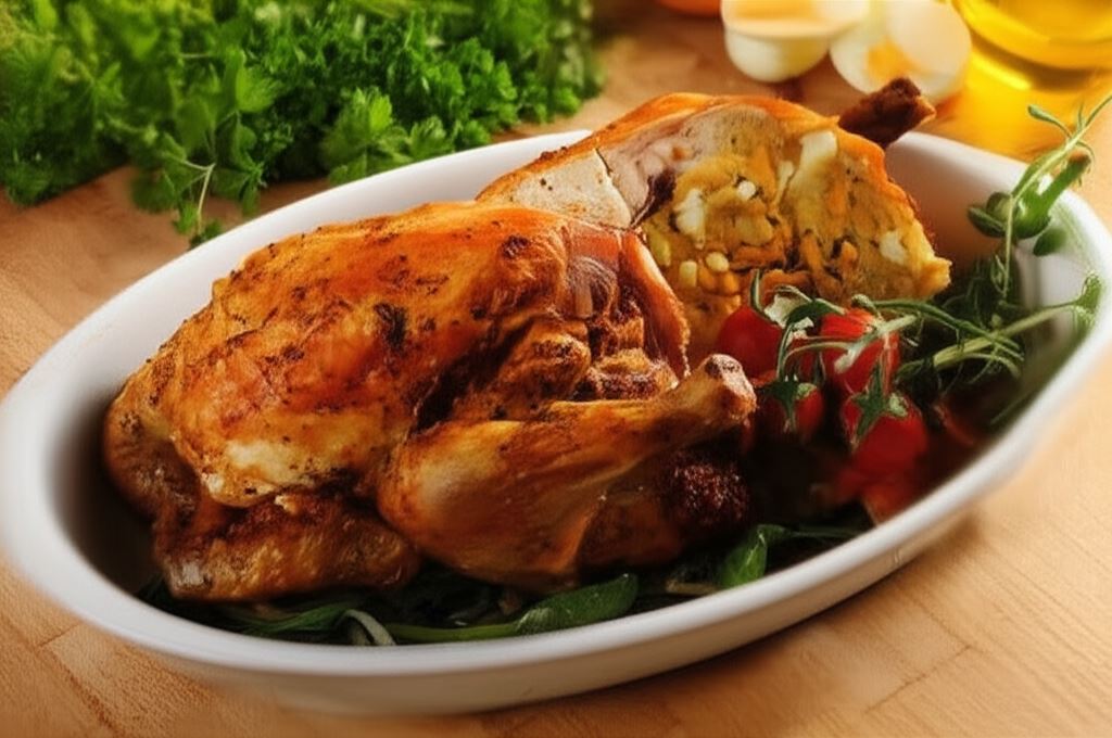 Pieczony kurczak z nadzieniem jajecznym