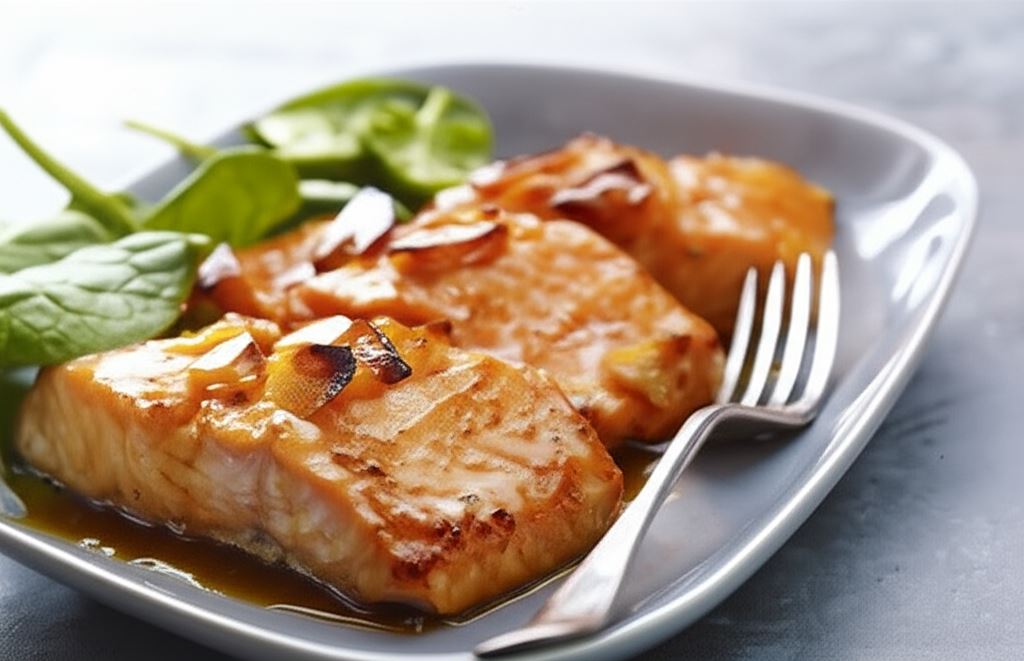 Pieczony łosoś z sosem pomarańczowym