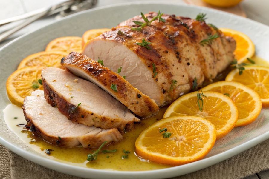 Pierś indyka duszona w pomarańczach