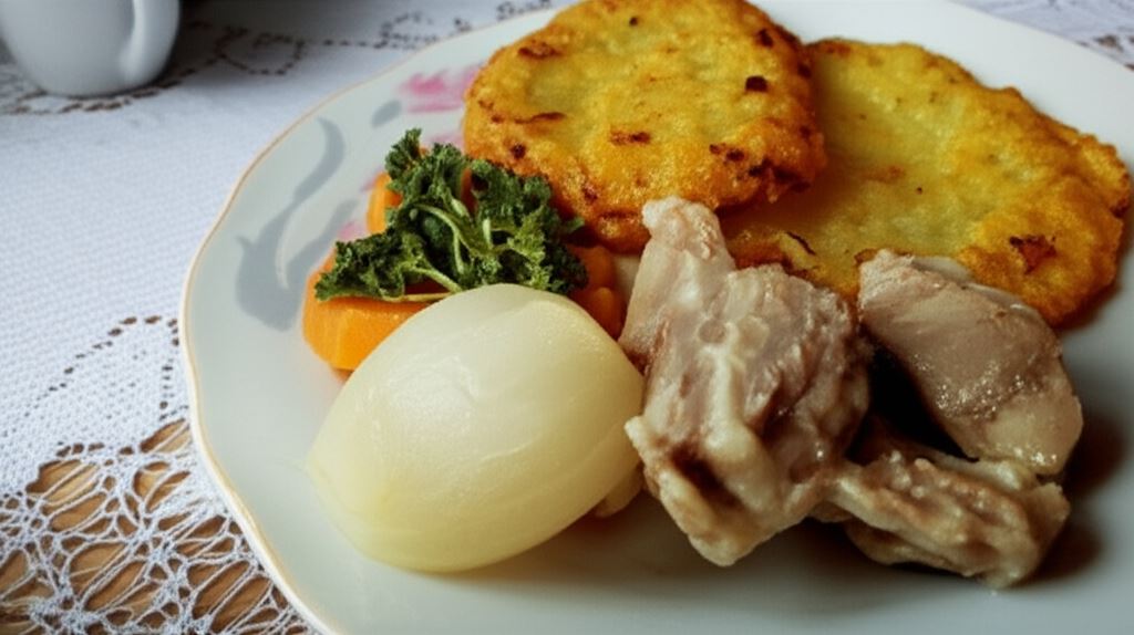 Placuszki ziemniaczane z wołowinką w sosie chrzanowym