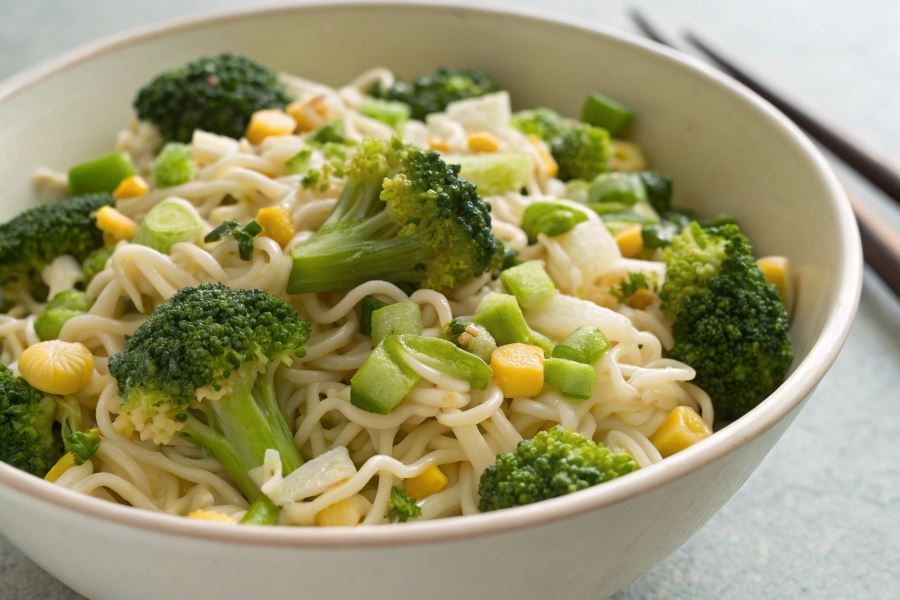 Prosta sałatka z zupek chińskich z brokułami