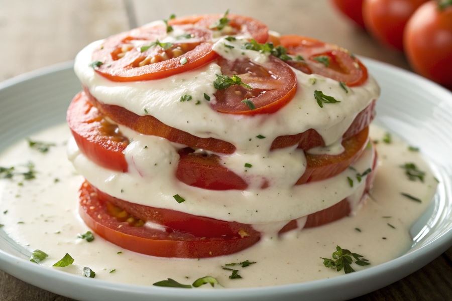 Przekładane pomidory z sosem ze śmietany