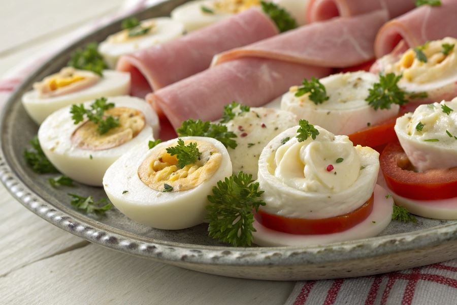 Roladki szynkowe z kremem chrzanowym i jajkami