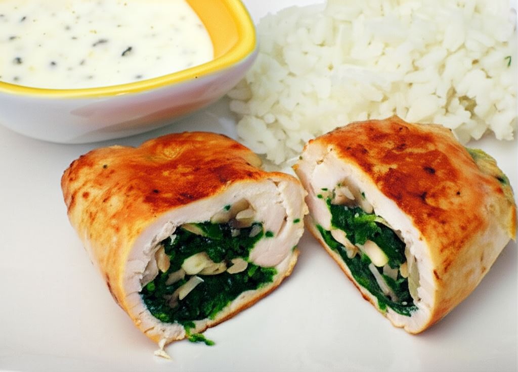 Roladki z kurczaka ze szpinakiem i pieczarkami