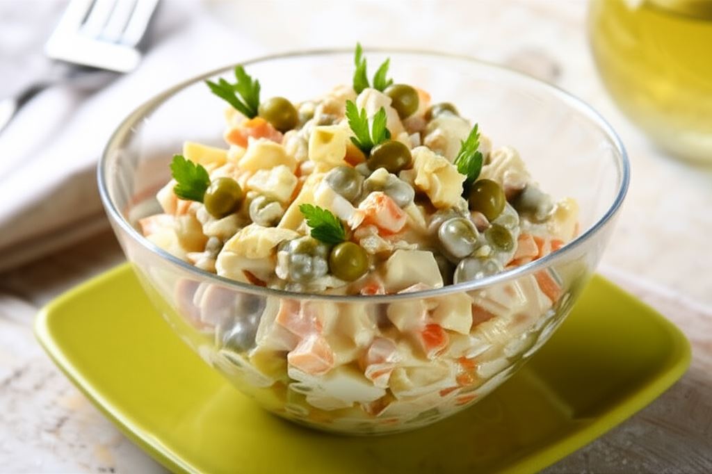 Sałatka jarzynowa z szynką i sosem tatarskim