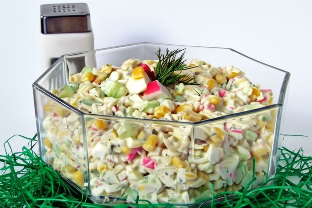 Sałatka krabowa z makaronem i jajkiem