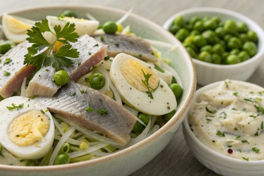 Sałatka śledziowa z kiełkami soi