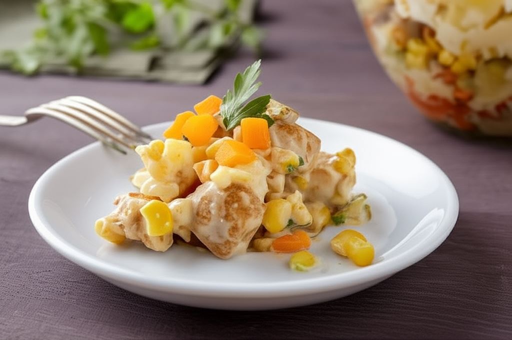 Sałatka warstwowa z kurczakiem i pieczarkami