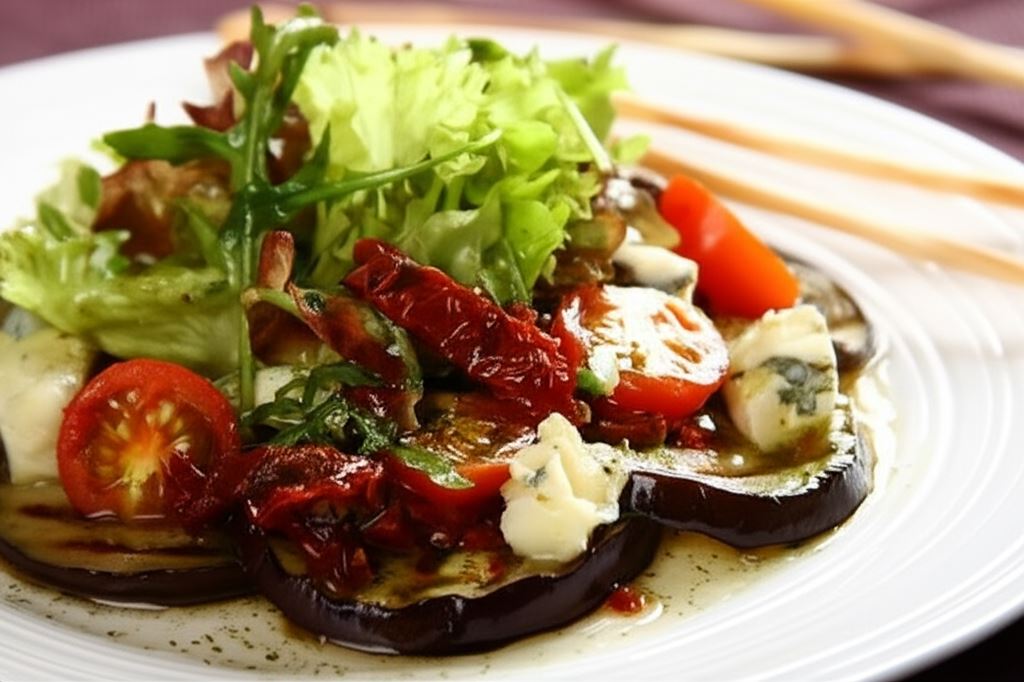 Sałatka z grillowanego bakłażana z suszonymi pomidorami