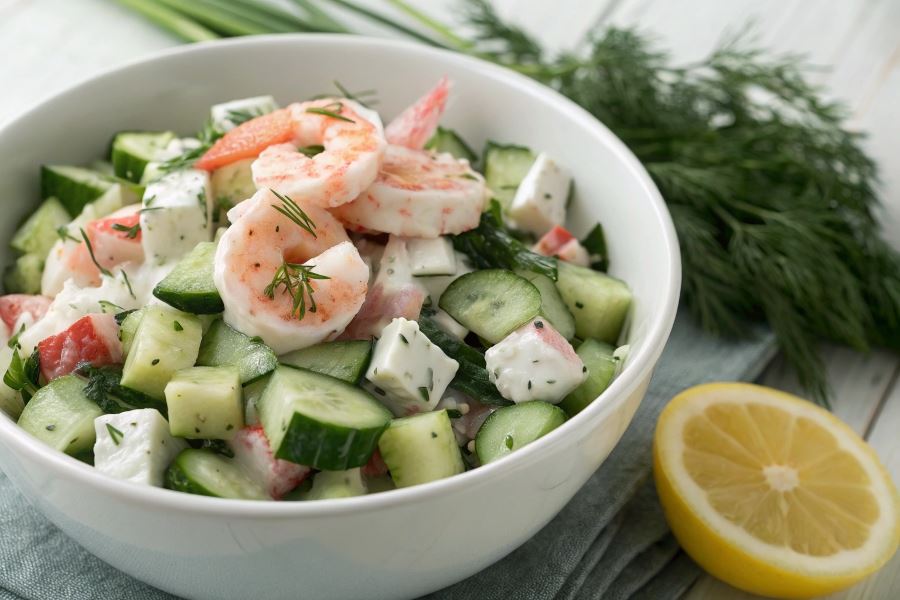 Sałatka z krewetek i ogórka