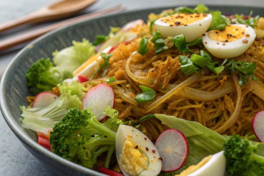 Sałatka z makaronem ryżowym i brokułami