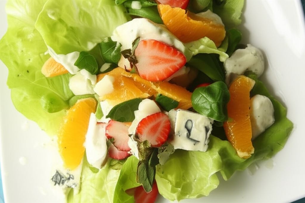 Sałatka z truskawkami i serem pleśniowym