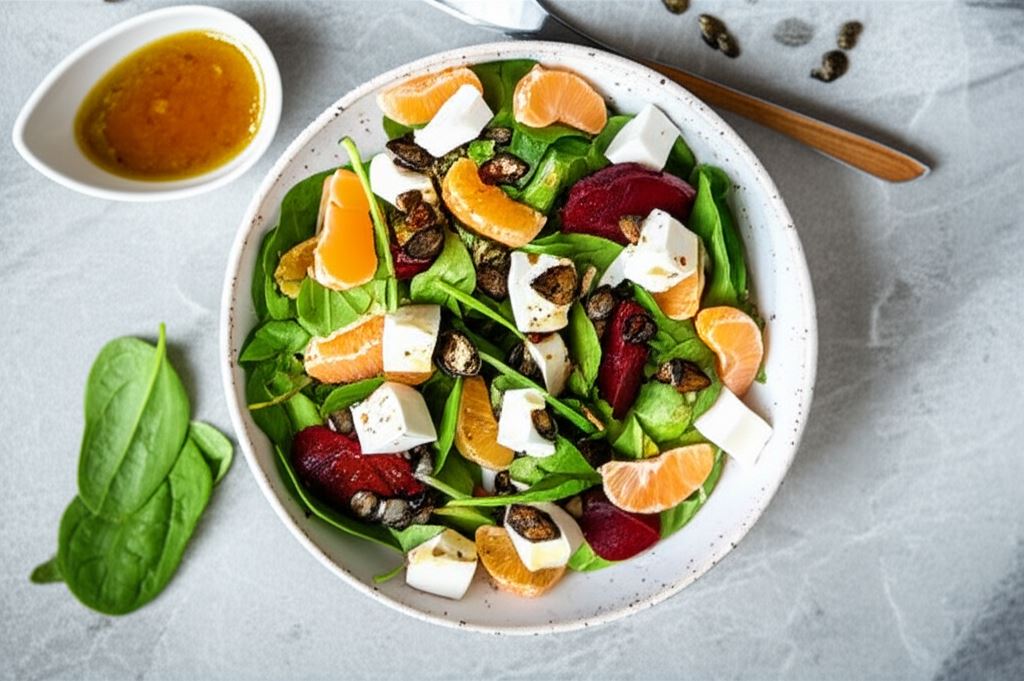 Sałatka ze szpinakiem i mandarynkami