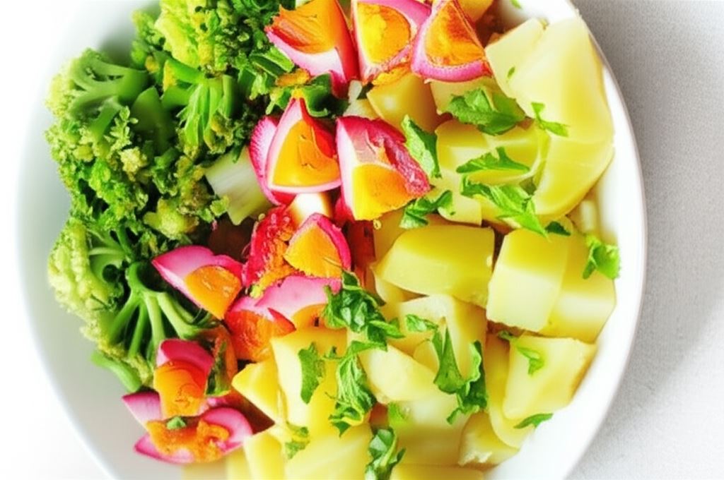 Sałatka ziemniaczano-brokułowa z marynowanymi jajkami