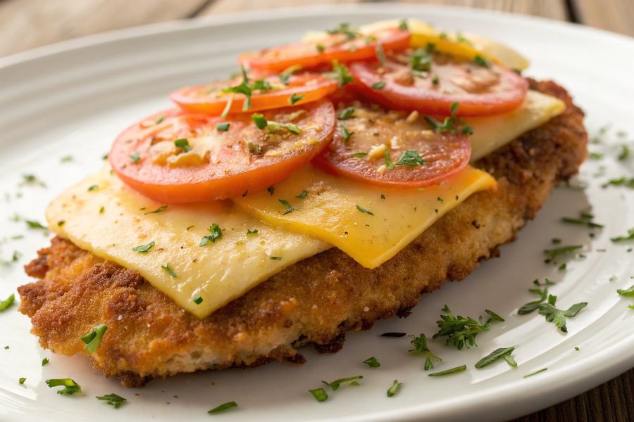 Schabowy z pomidorem i serem żółtym