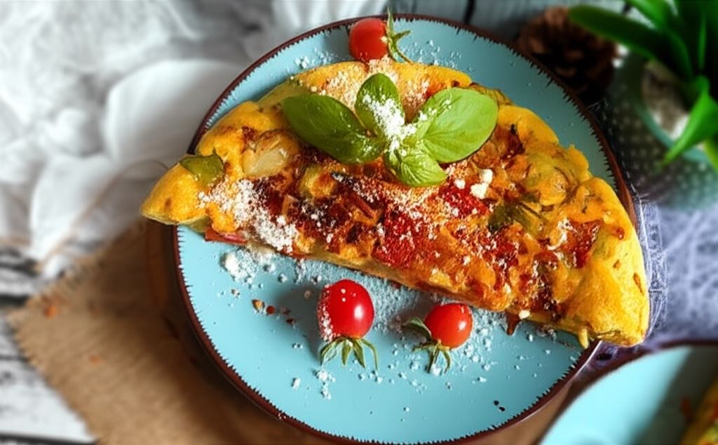Śródziemnomorski omlet ze smażoną brukselką