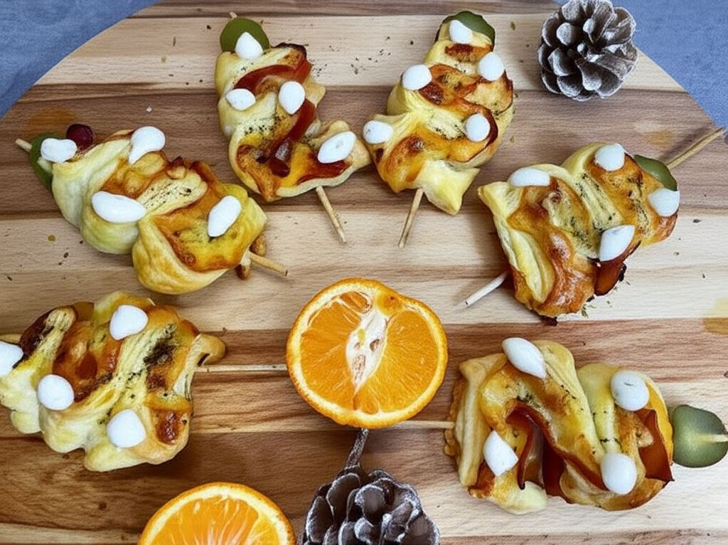 Świąteczne choinki z serem i szynką