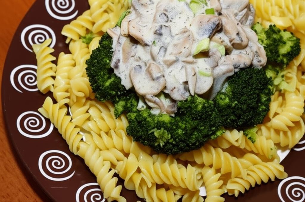 Świderki z brokułami i sosem pieczarkowym