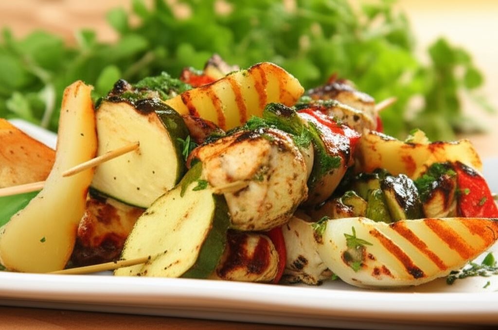 Szaszłyk z marynowanych warzyw z kurczakiem