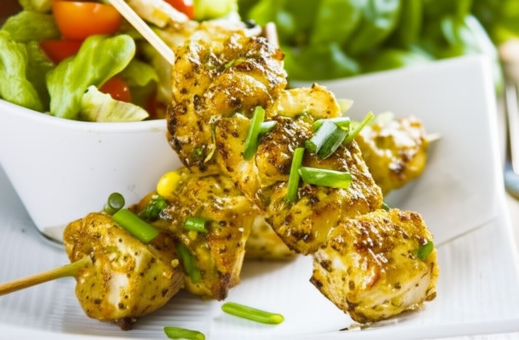 Szaszłyki wyściełane sałatką warzywną