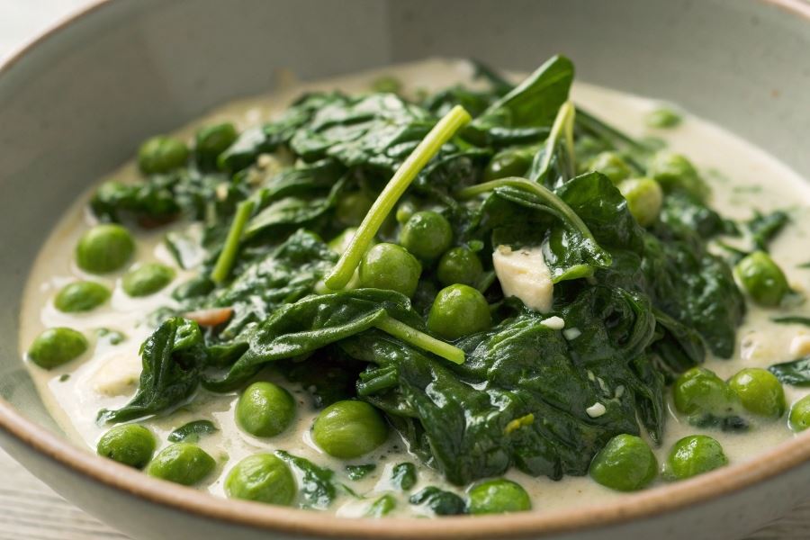 Szpinak z zielonym groszkiem