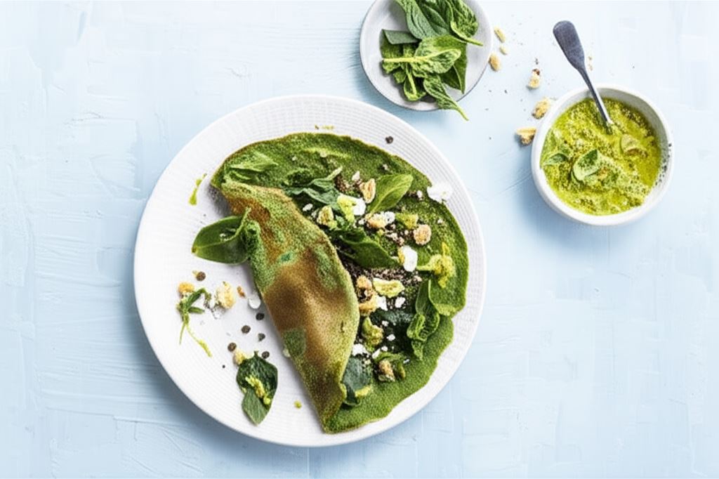 Szpinakowe naleśniki z serem feta i salsą verde