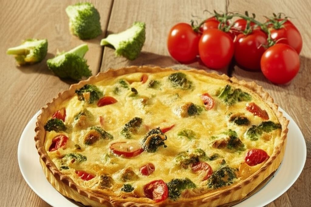 Szwajcarski quiche z brokułami i serem