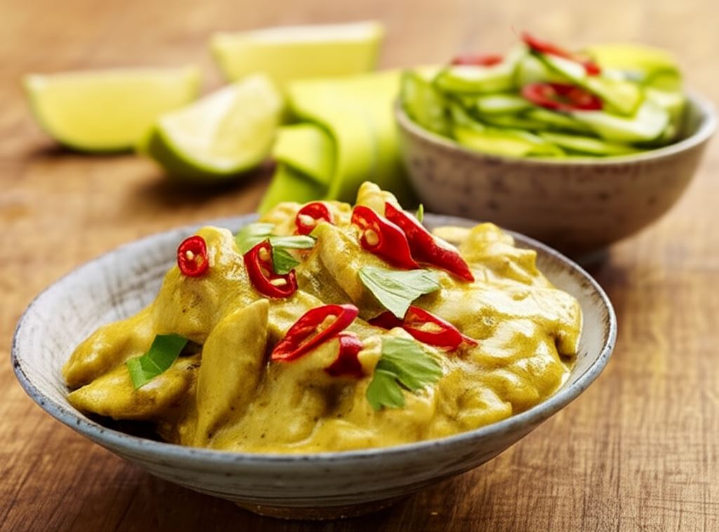 Szybkie curry z kurczaka z sałatką ze świeżego ogórka