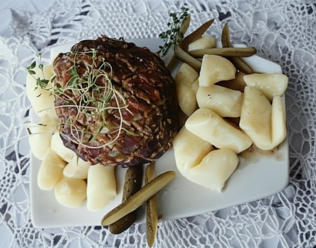 Szynka musztardowo-winna z kopytkami