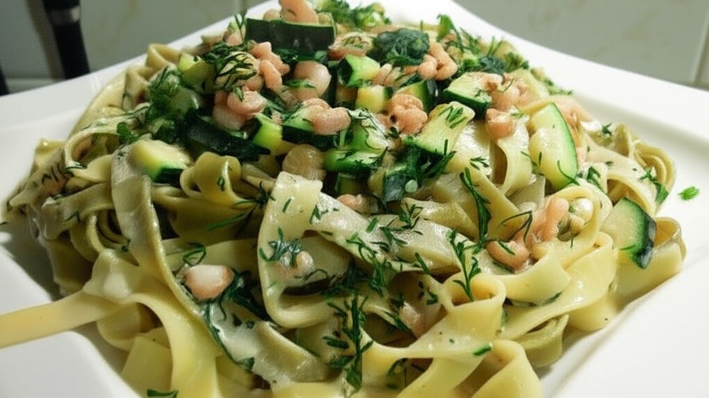 Tagliatelle z krewetkami i cukinią