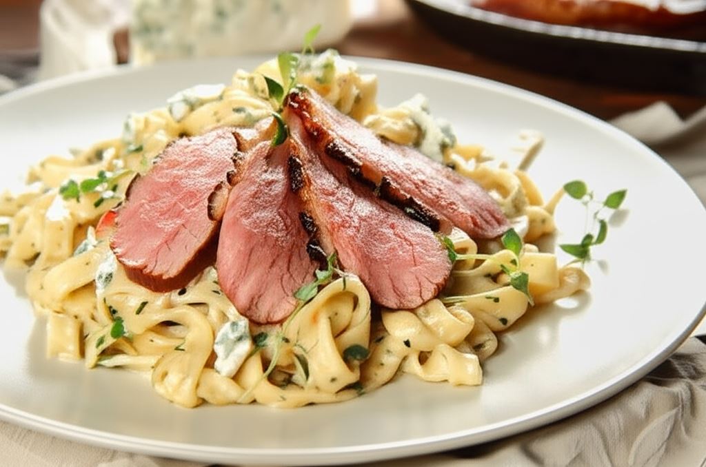 Tagliatelle z piersią z kaczki sous vide i serem Gorgonzola