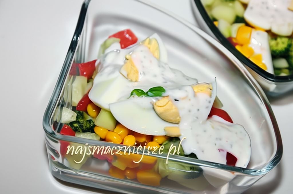 Warzywa z jajkiem i sosem czosnkowym