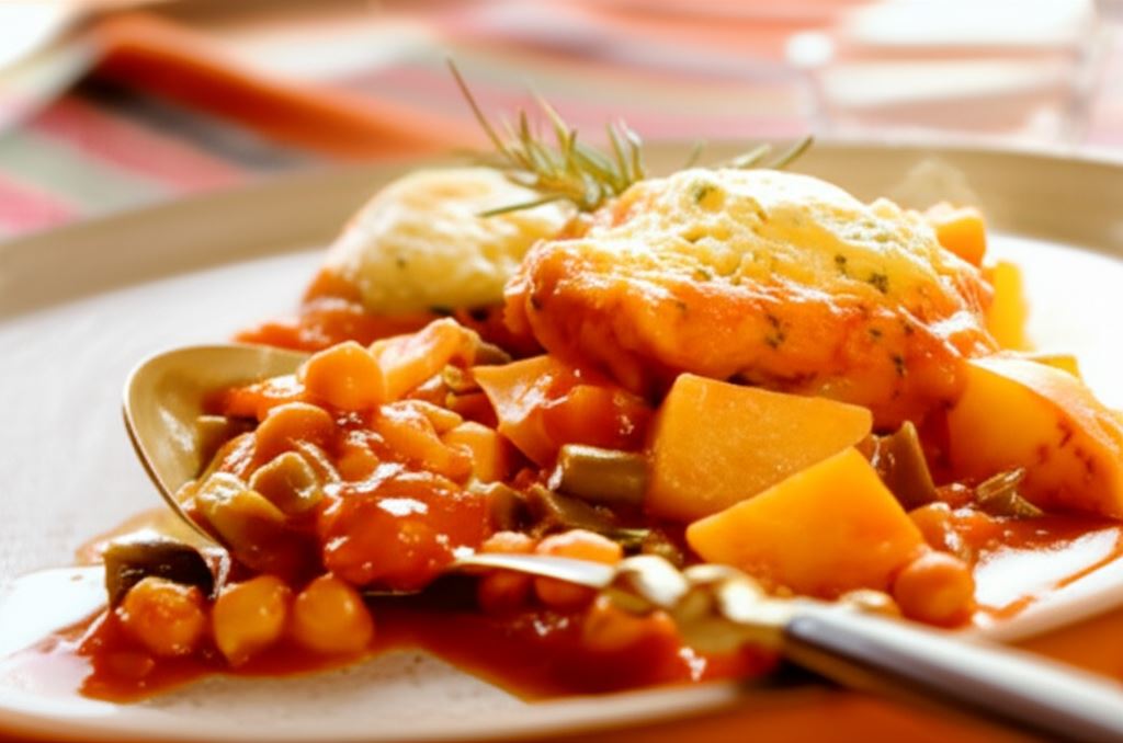 Warzywny gulasz z serowymi ciasteczkami