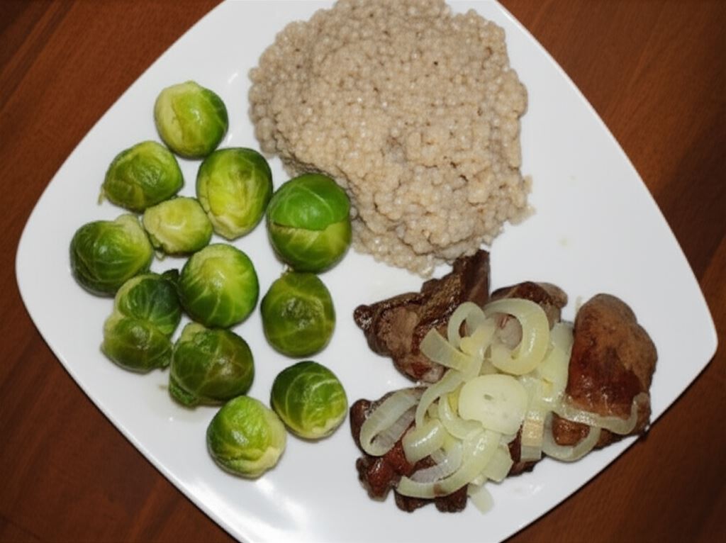 Wątróbka indycza z kaszą i brukselką