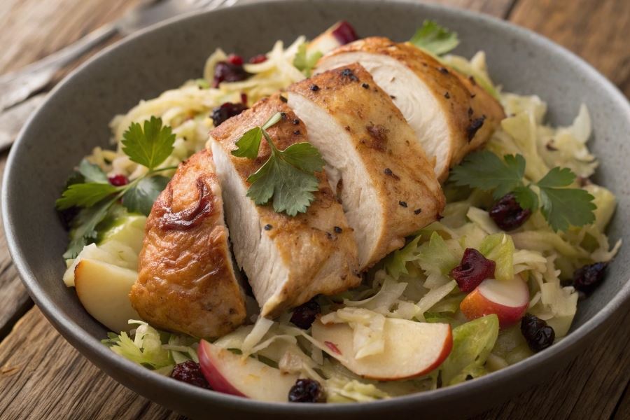 Wędzony kurczak na winnej kapuście