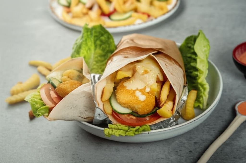 Wegetariański wrap z roślinnymi nuggetsami