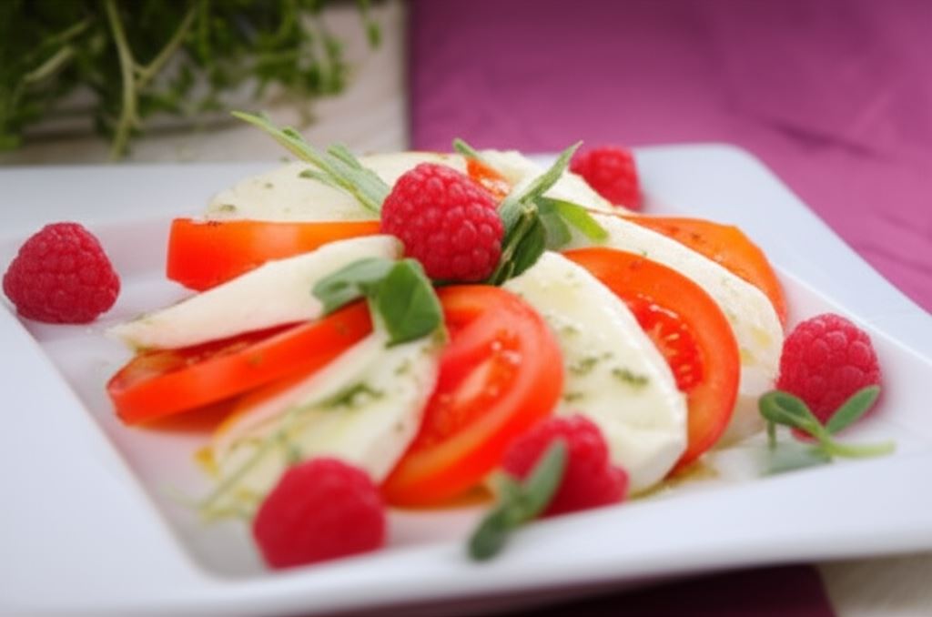 Włoska sałatka caprese z malinami