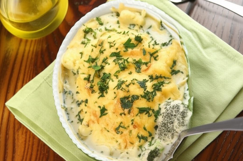 Zapiekane brokuły z kalafiorem w sosie serowym