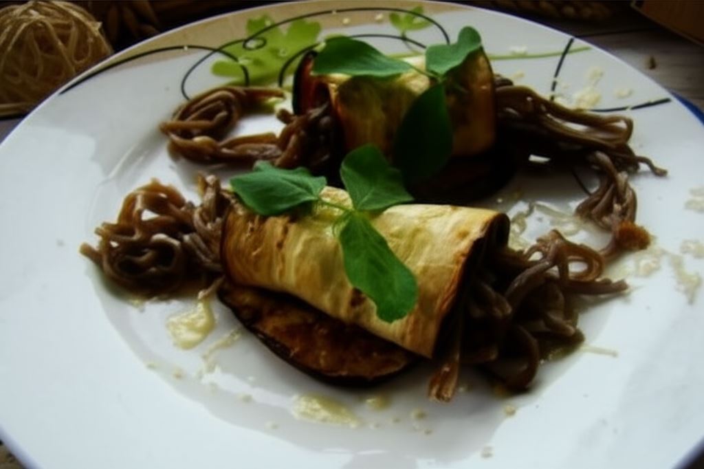 Zapiekane roladki z bakłażana z makaronem Soba Hosan