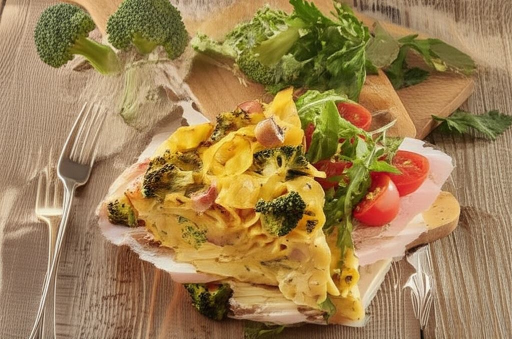 Zapiekanka makaronowa z brokułami i szynką