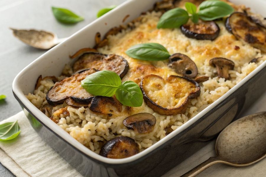 Zapiekanka ryżowa z pieczarkami