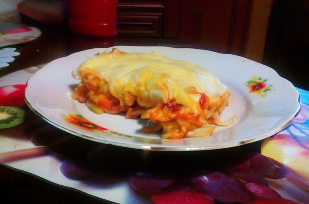 Zapiekanka spaghetti z kurczakiem